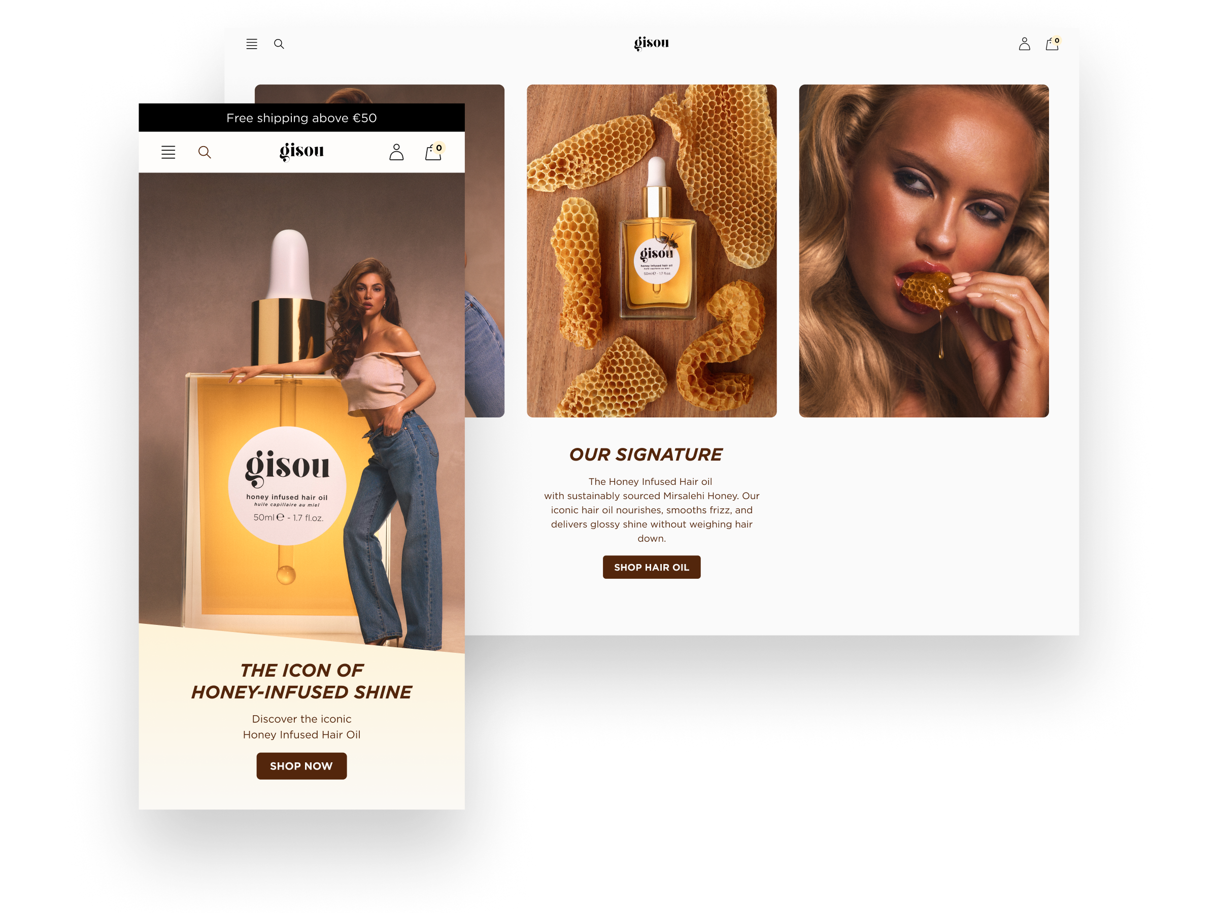 Gisou mobile and desktop screen designs