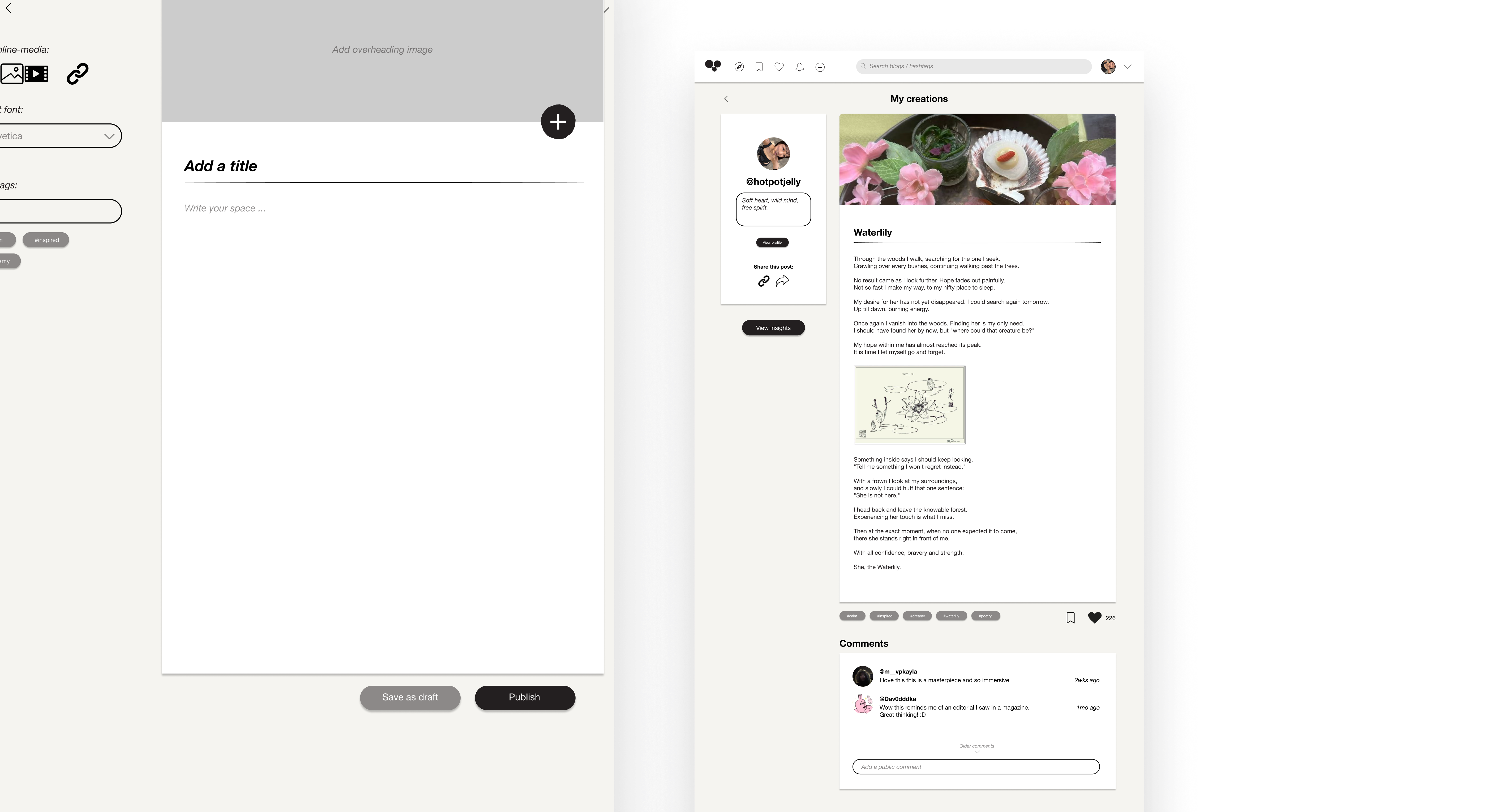 HeartSpace desktop writing interface